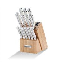 juego de cuchillos inox aleman de primera calidad mango forjado antideslizante bloque de madera ultra nitido y duradero 15 piezas - blanco