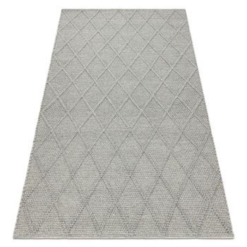 Alfombra De Lana Tahar 99001g Gris - Tejida A Mano Bucle, Rombos, Boho 200x290 Cm