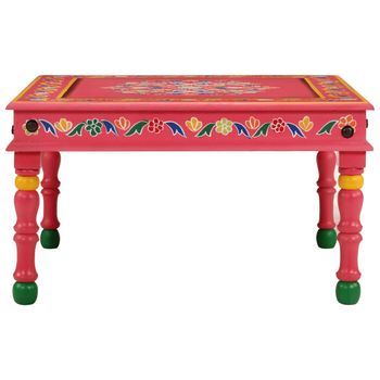 Mesa De Café - Mesa De Centro Madera Maciza De Mango Rosa Pintada A Mano