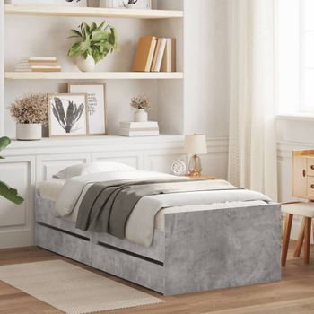 Cama Individual | Cama De Adulto | Estructura De Cama Con Cajones Gris Hormigón 90x200 Cm Cfw338737