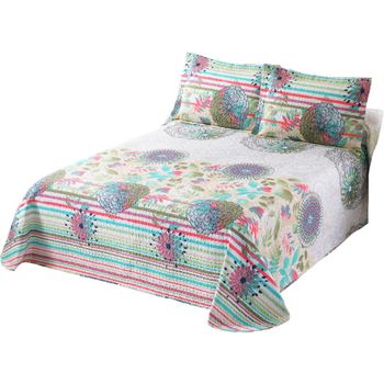 NOVOTEXTIL Colcha Bouti de Verano Estampada 100% Algodón con 2 Fundas de Cojín 50x70 cm Cubrecamas Ligero Transpirable Ideal Primavera Verano Tejido Natural Suave Fresco Diseño Moderno Colorido Ropa