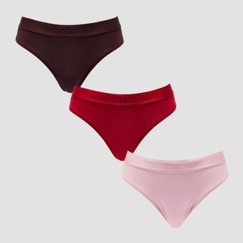 Braguita bikini de cintura media para mujer de MP (paquete de 3) - Rosa rubor/Rojo rosa/Caramelo - XS