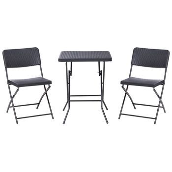 Conjunto De Balcón Mesa Y 2 Sillas Asiento Y Respaldo De Material Sintético Patas De Acero Plegable Resistente A La Intemperie Negro Trappeto