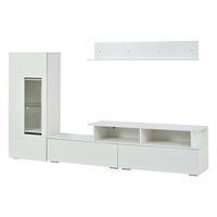 conjunto de mueble tv blanco con vitrina y estanteria led y 170 cm de ancho