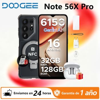 Teléfono Inteligente DOOGEE Note56X Pro Edición VIP, Android 16, Gemini AI, Batería de 6150 mAh, 32 GB de RAM (4+28), 128 GB de ROM, Pantalla de 6.56'', Teléfono Móvil con Soporte Widevine L1