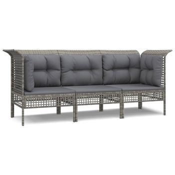Conjunto De Muebles De Jardín 3 Uds | Mesa Y Sillas Y Cojines Ratán Sintético Gris