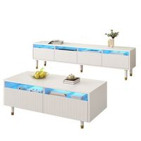 conjunto de muebles led moderno mueble de tv de cuatro puertas y mesa de centro con dos cajones color blanco