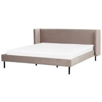 cama con somier de terciopelo gris pardo 180 x 200 cm cabecero patas negras arette