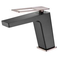 griferia monocomando negro y oro rosa en laton con cartucho ceramico y flexibles incluidos