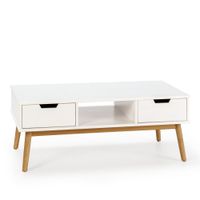 mesa centro blanco pino macizo 2 cajones 110 cm