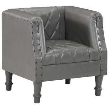 Sillón De Cuero De Cabra Auténtico Gris Vidaxl