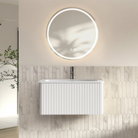 conjunto de bano con espejo led mueble suspendido blanco de 80 cm y cajon