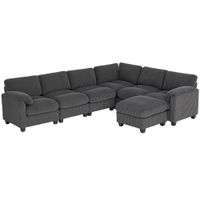 homcom sofa esquinero en u sofa con muelles ensacados reposabrazos acolchados otomana movil pana 292x224x85 cm gris oscuro