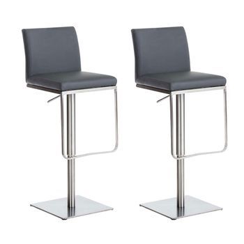 Lote De 2 Taburetes De Bar Panamá Tapizados En Polipiel Simil Cuero Gris 44x42x86 Cm Clp