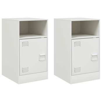 Pack 2 Uds Mesitas De Noche | Mesilla De Noche Acero Blanco 34,5x39x62 Cm