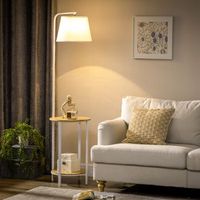 lampara de pie de metal bambu lino homcom 43x395x162 cm-blanco