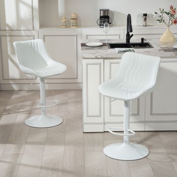 Taburetes De Bar De Pu Acero Pp Homcom 47,5x54x92-110 Cm Blanco