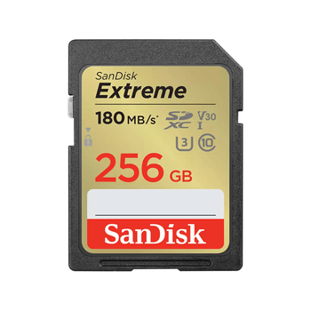 SANDISK EXTREME 256GB SDXC MEMORY CARD + 1 YEAR RESCUEPRO DELUXE UP TO 180MB/S & 130MB/S READ/WRITE SPEEDS, UHS-I, CLASS 10, U3, V30