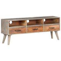 mueble para tv madera maciza de mango rugosa gris 130x35x51 cm vidaxl