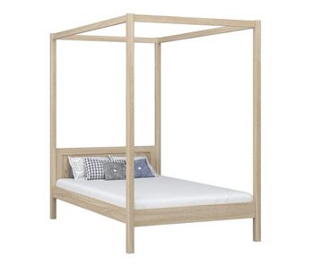 Cama individual de roble con dosel n02 roble blanqueado