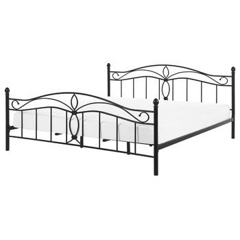 Cama De Metal Negra 160 X 200 Cm Somier Listones Estilo Vintage Retro Boho Dormitorio Antlia
