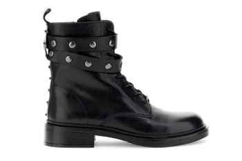 botines de piel con cordones y tiras decoradas black 36