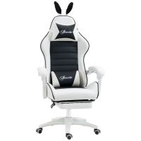 vinsetto silla gaming racing giratoria cuero pu con altura ajustable blancanegra