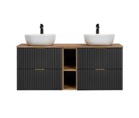 mueble lavabo doble 140cm 2 nichos adriel negro y madera