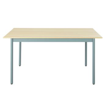 Mesa de comedor de álamo macizo y metal verde azulado para 6 personas de 150 cm
