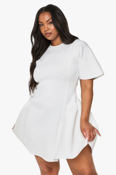 Vestido Plus Mini Skater Estructurado, Blanco