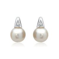 14 quilates pendientes oro blanco perla 2 diamantes
