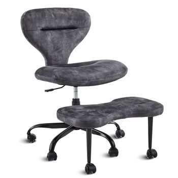 Silla De Oficina Para Piernas Cruzadas Con Reposapiés Retráctil Y Altura Ajustable, Tela, Gris