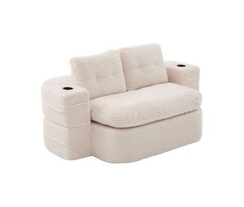 Sillón cama 2 plazas - sofá cama 2 en 1 de pana con respaldo alto, reposabrazos ajustables y portavasos - beige