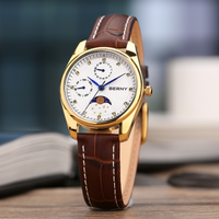 reloj de cuarzo berny para parejas reloj de pulsera con calendario de dia y fase lunar para hombre reloj de vestir de cuero para hombremujer relojes de regalo miyota 6p20