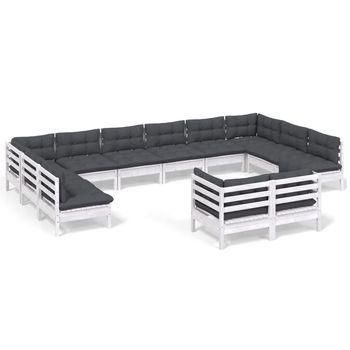 Muebles De Jardín 12 Piezas Y Cojines Blanco Madera Maciza Pino
