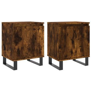 Pack 2 Uds Mesitas De Noche | Mesa Auxiliar | Mesilla Madera Ingeniería Roble Humo 40x30x50 Cm