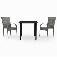 juego de comedor para jardin 3 uds  conjunto mueble jardin mesa y sillas gris y negro
