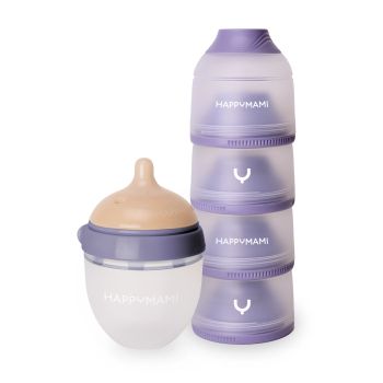 Pack Dosificador y biberón personalizado Happymami Violeta seda