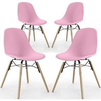 silla de comedor - diseno escandinavo - patas de madera - pack de 4 - skogur rosa claro