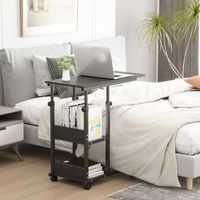 mesa auxiliar sofa de melamina metal pp homcom 80x40x72-82 cm-negro