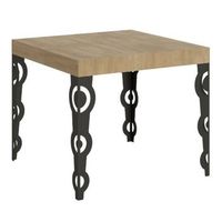 mesa cuadrada extensible para 4 a 12 personas l 90 a 246 cm madera clara y patas de metal antracita kazay