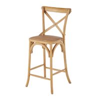 taburete alto de madera clara y ratan de 65 cm