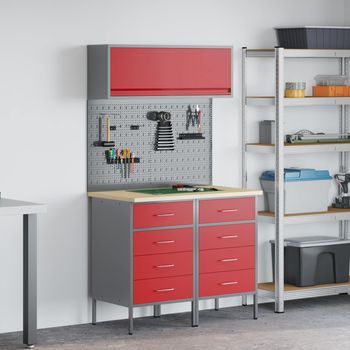 Vidaxl Conjunto De Armarios De Trabajo Con Cajón Manual 5 Uds. Rojo
