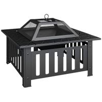 outsunny brasero exterior de acero cuadrado 67x67x47 cm brasero exterior jardin con atizador tapa de malla para fiesta negro
