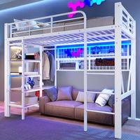 cama alta metalica blanca de 90 x 200 cm con luz led y almacenamiento
