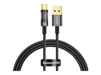 Cable USB - Baseus Auto Power-off Explorer, a Tipo-C, 100 cm, 100W, Carga ultrarrápida, Apagado automático, Negro