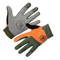 endura  guantes largos cortavientos singletrack  verde y naranja  - guantes invernales cortavientos mtb tejido cortavientos softshell en el reves con proteccion en nudillos y con forro suave
