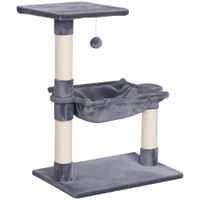 pawhut arbol rascador para gatos torre para gatos 50x36x70 cm centro de actividad con hamaca plataforma postes de sisal gris   aosom espana
