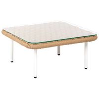 mesa de centro moderna de metal ratan sintetico y vidrio jardin terraza beige claro baucina
