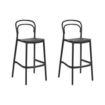 Conjunto De 2 Sillas De Bar Modernas De Plástico Resistentes A La Intemperie Para Uso En Interiores Y Exteriores Negro Porano